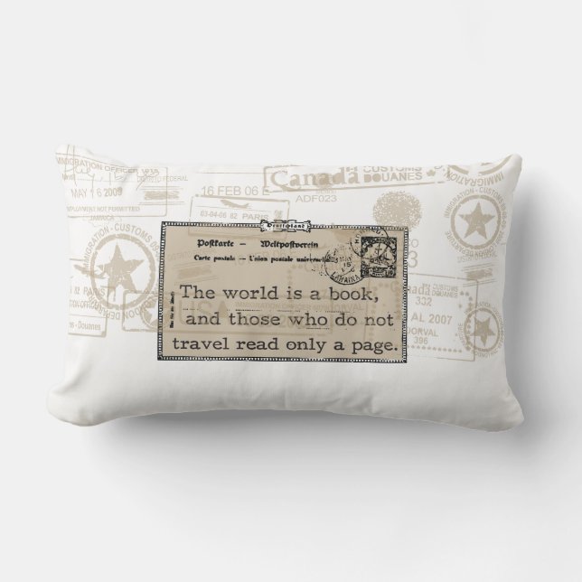 "Die Welt ist ein Buch-" Vintages Lendenkissen (Vorderseite)