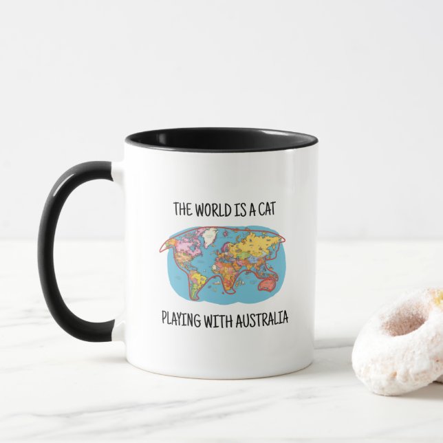 DIE WELT IST EIN KATZSPIEL MIT AUSTRALIEN TASSE (Mit Donut)