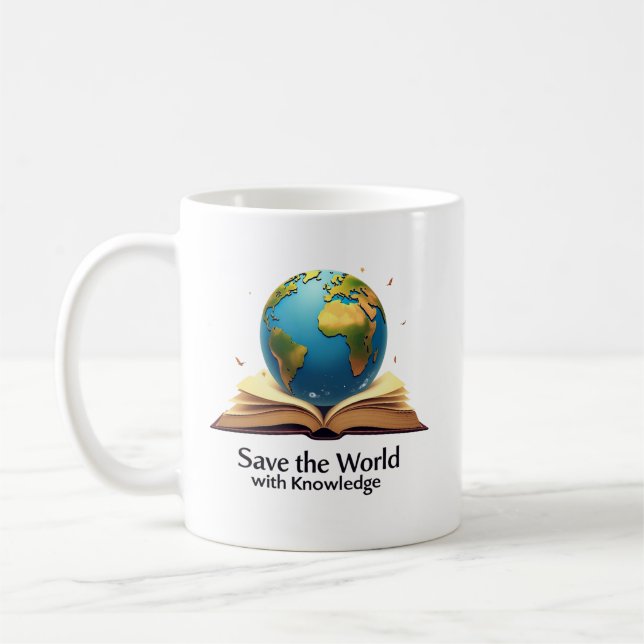 Die Welt mit Wissen retten Kaffeetasse (Links)