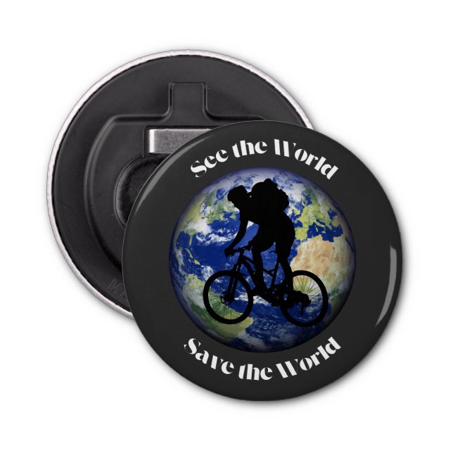 Die Welt Rette die Welt, um die Welt mit dem Cycli Flaschenöffner (Vorderseite)