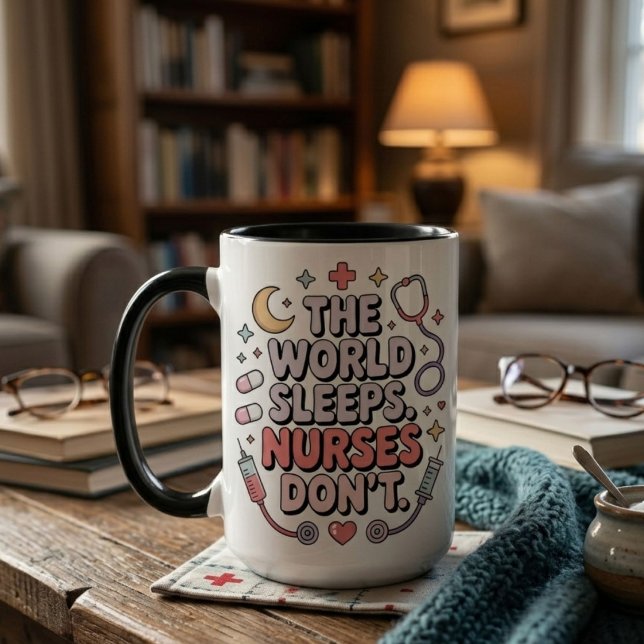 Die Welt schläft, Krankenschwestern nicht Lustige  Tasse (Von Creator hochgeladen)
