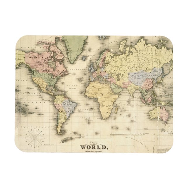 Die Welt über die Projektion von Mercator | 1840 Magnet (Horizontal)