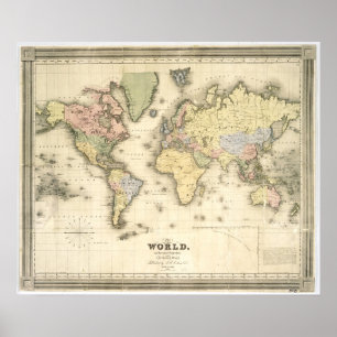 Die Welt über die Projektion von Mercator   1840 Poster