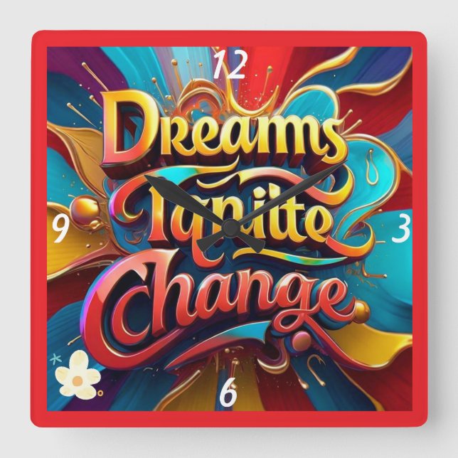 "Die Welt verändern" Quadratische Wanduhr (Vorderseite)