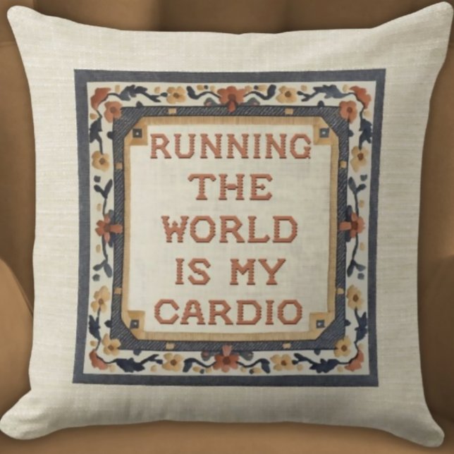 Die Welt zu betreiben ist meine Cardio-Imitate Sti Kissen (Witty Funny Fitness Gift Pillow
Faux Needlepoint Running The World is My Cardio)