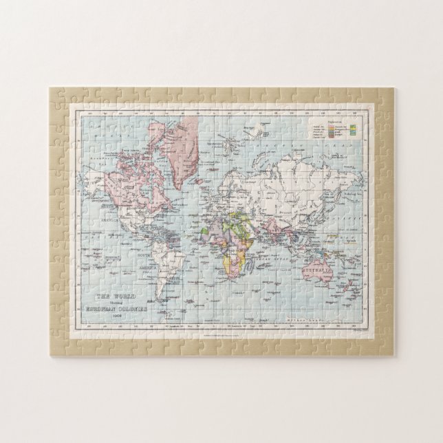 Die Welteuropäischen Kolonien 1908 - Antike Karte Puzzle (Horizontal)