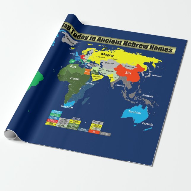 Die Weltkarte von heute in antiken hebräischen Nam Geschenkpapier (Ungerollt)