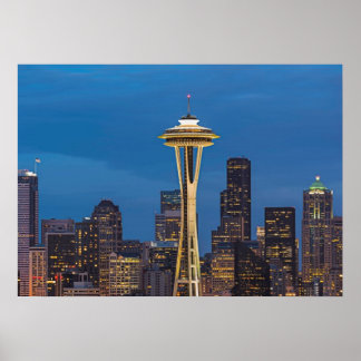 Die Weltraumneedle und das Stadtzentrum von Seattl Poster