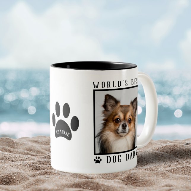 Die weltweit beste Vater-Paw druckt Pet-Foto Zweifarbige Tasse (World's Best Dog Dad Paw Prints Name Pet Photo Two-Tone Coffee Mug)