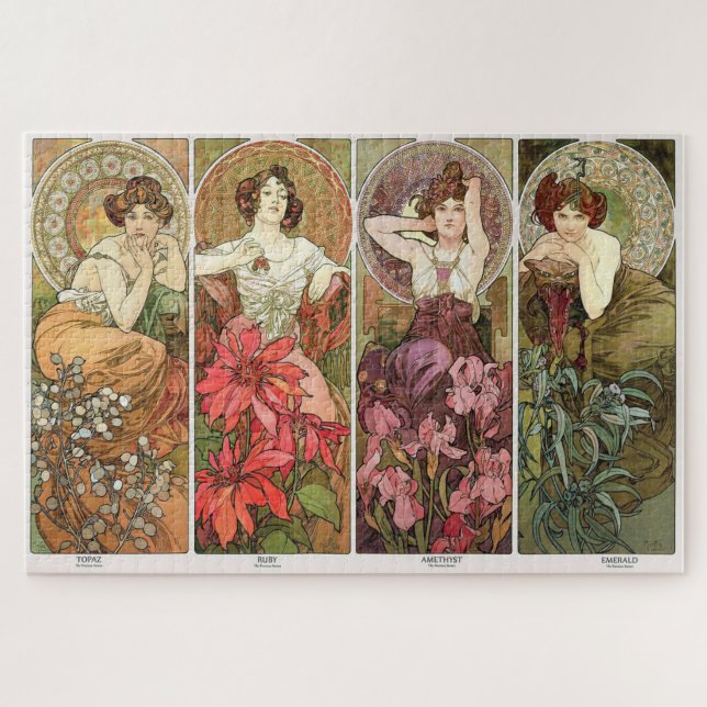 Die Wertvollen Steine 1900 von Mucha - Jugendstil Puzzle (Horizontal)