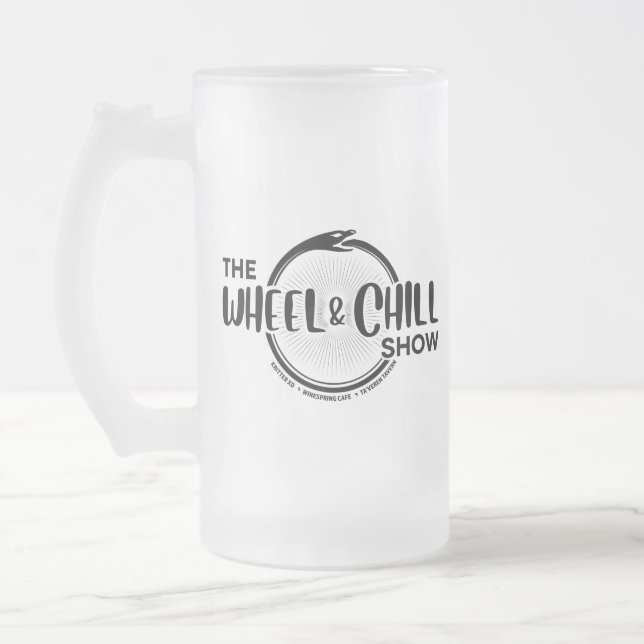 Die Wheel & Chill Show, Mattierte Tasse aus Glas,  (Links)
