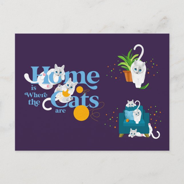 Die White Cat Illustration Zuhause ist der Ort, an Postkarte (Vorderseite)