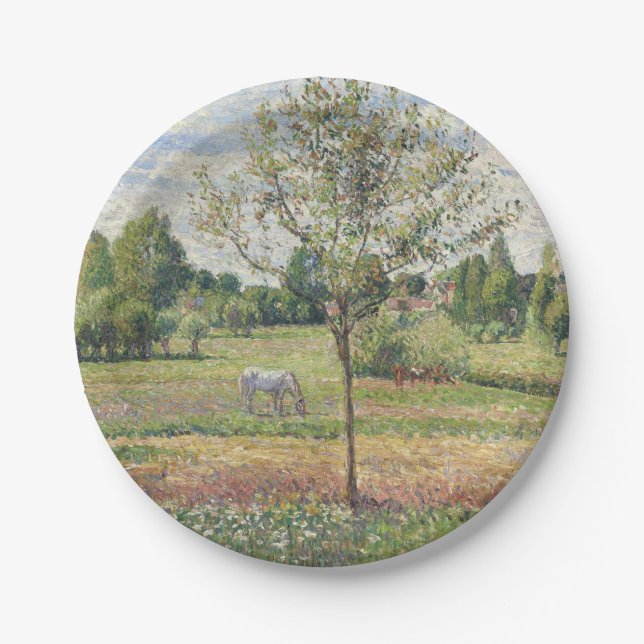 Die Wiese mit grauem Pferd, Eragny, Ölmalerei Pappteller (Vorderseite)