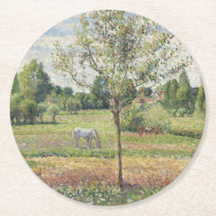 Die Wiese mit grauem Pferd, Eragny, Ölmalerei Runder Pappuntersetzer