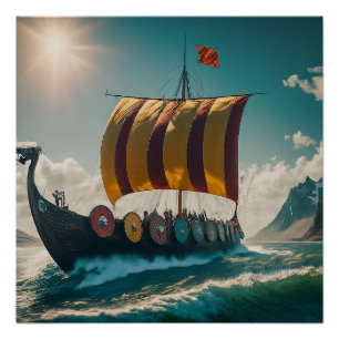 Die Wikinglongschiff schneidet durch die Wellen Poster