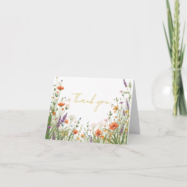 Die Wildblumenwiese Hochzeit Danke Karte (Vorderseite)