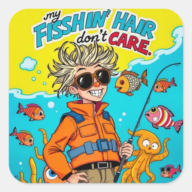 Die wilde Seite des Fischens Quadratischer Aufkleber (Vorderseite)