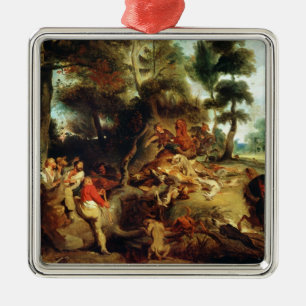 Die wilder Eber-Jagd Silbernes Ornament