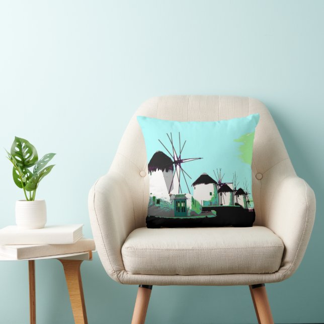 Die Windmühlen, Mykonos, Cyclades, Griechenland Kissen (Stuhl )
