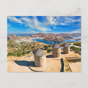 Die Windmühlen von Chora auf der Insel Patmos, Gri Postkarte
