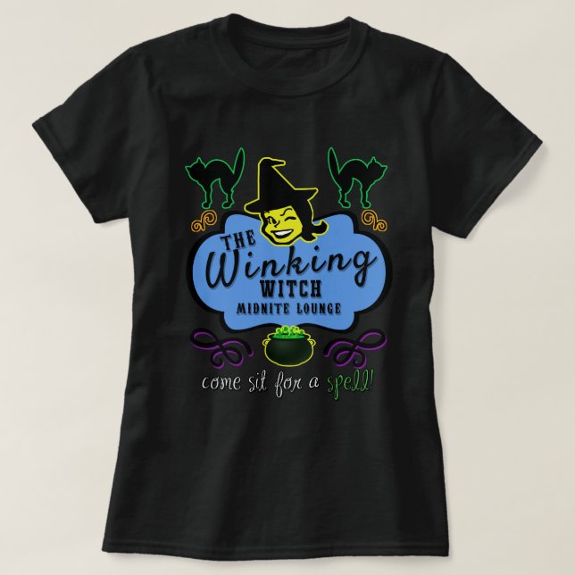 Die Winking Hexe Lounge - Dunkel T-Shirt (Design vorne)