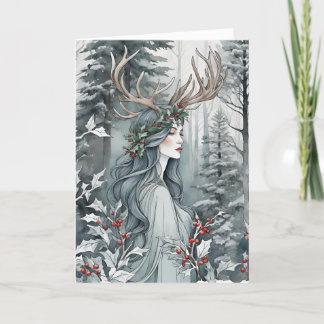 Die Winter Solstice-Göttin im Wald Feiertagskarte