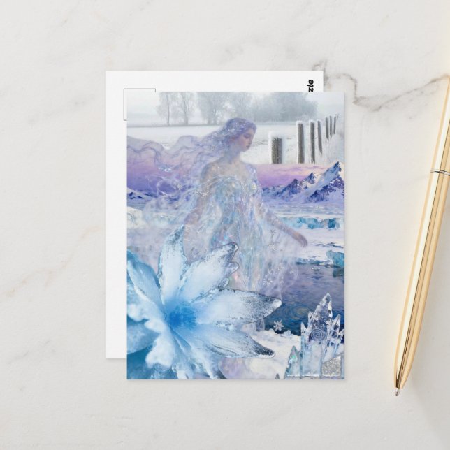 Die Wintergöttin Schnee und Eis Postkarte (Vorderseite/Rückseite Beispiel)