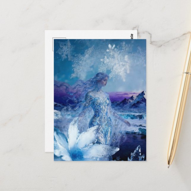 Die Wintergöttin Schnee und Eis Postkarte (Vorderseite/Rückseite Beispiel)