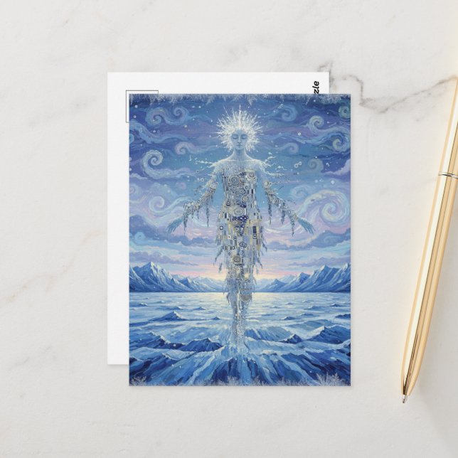 Die Wintergöttin Schnee und Eisberge Postkarte (Vorderseite/Rückseite Beispiel)