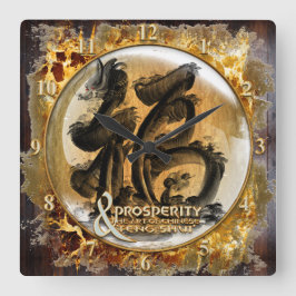 DIE WOHLSTANDS-VERBINDUNG: Kunst des chinesischen Quadratische Wanduhr