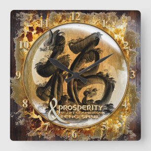 DIE WOHLSTANDS-VERBINDUNG: Kunst des chinesischen Quadratische Wanduhr