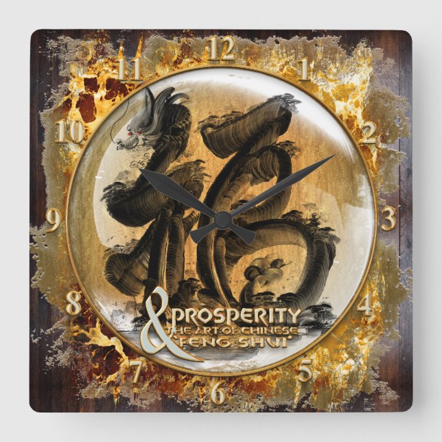 DIE WOHLSTANDS-VERBINDUNG: Kunst des chinesischen Quadratische Wanduhr (Vorderseite)