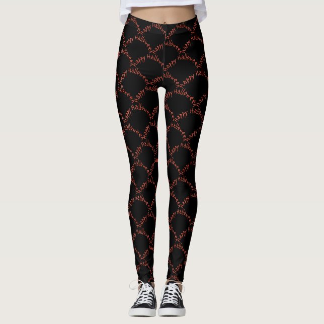Die Worte "Happy Halloween" in orange auf schwarz Leggings (Vorderseite)