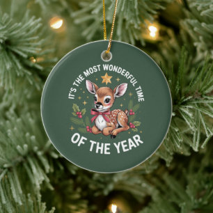 Die wunderbarste Zeit Vintage Hirsch Weihnachten Keramik Ornament