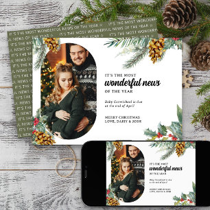 Die wunderbarsten Nachrichten Holly-Pine-Foto Schw Feiertagskarte