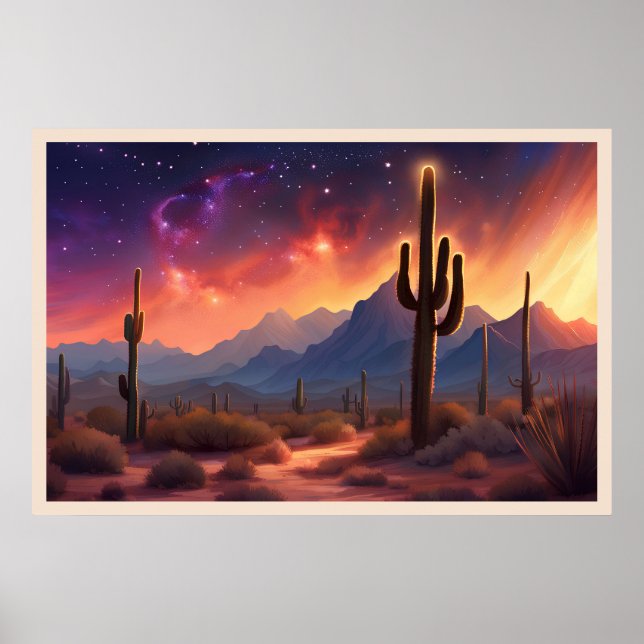 Die Wüste der Dusk Sequoia Cactus Colorful Art Poster (Vorne)