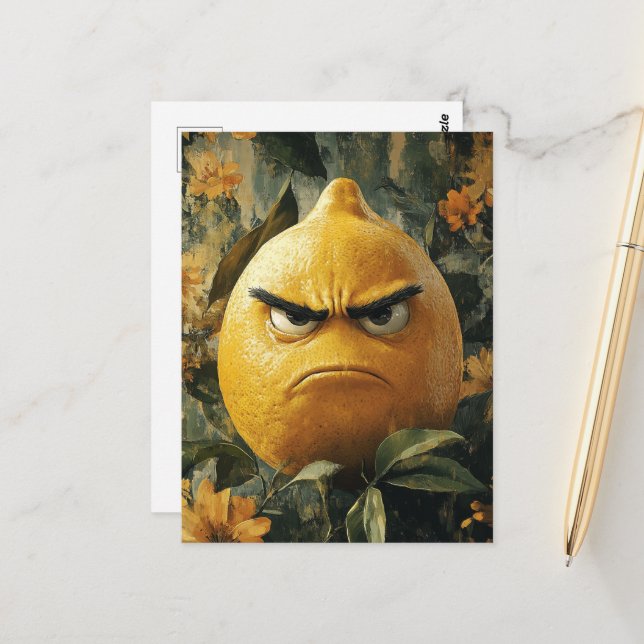 Die wütende Zitronenfrucht Postkarte (Vorderseite/Rückseite Beispiel)