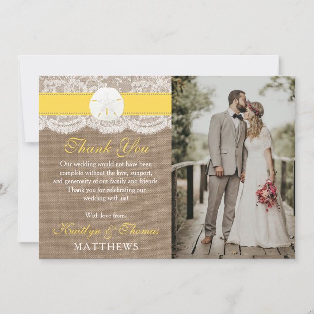 Die Yellow Sand Dollar Beach Hochzeitskollektion Dankeskarte (Vorderseite)