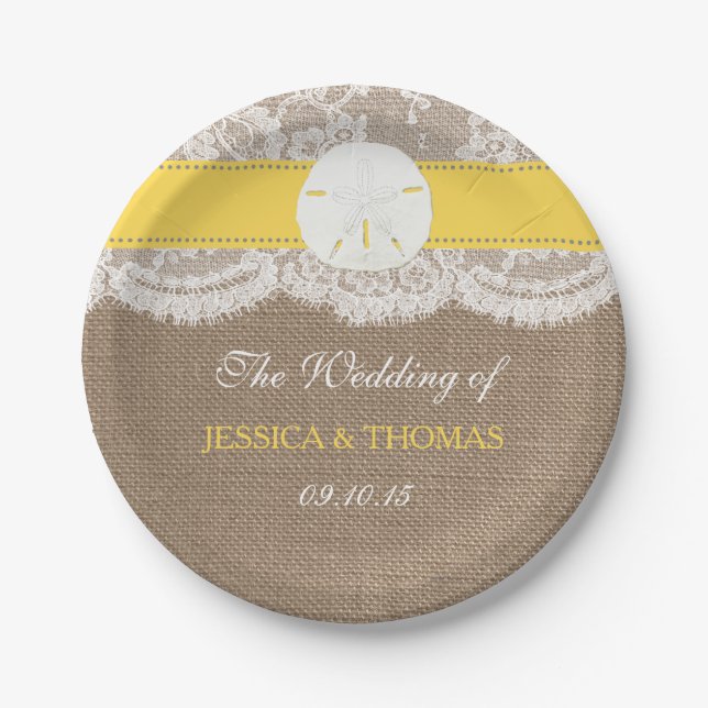 Die Yellow Sand Dollar Beach Hochzeitskollektion Pappteller (Vorderseite)