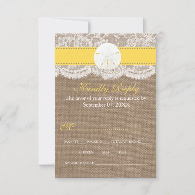 Die Yellow Sand Dollar Beach Hochzeitskollektion RSVP Karte (Vorderseite)