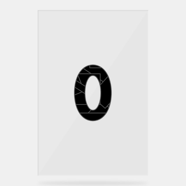 Die Zahl Null (0) in schwarz Acrylschild (Vorderseite)