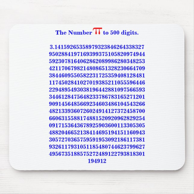 Die Zahl PI auf 500 Ziffern.3.14159... Mousepad (Vorne)