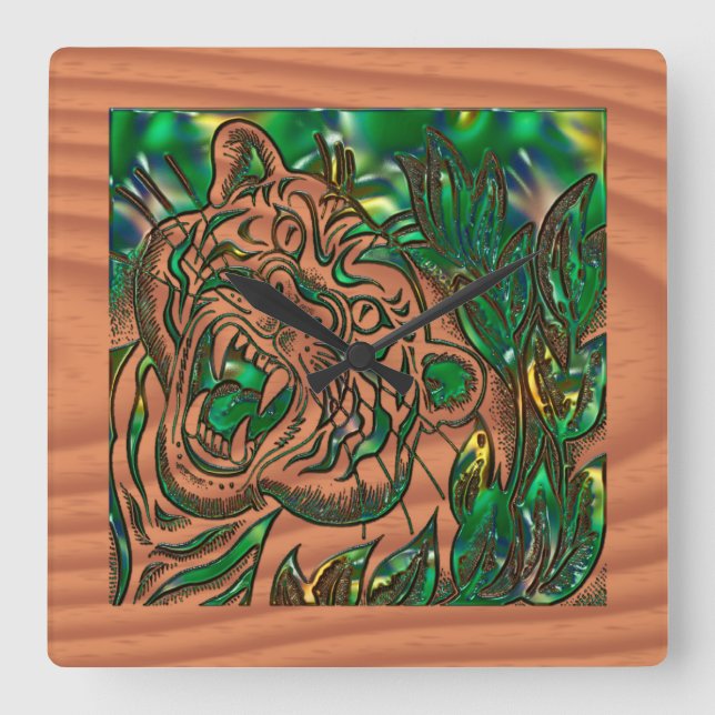 Die Zähmung des Tigers Quadratische Wanduhr (Vorderseite)