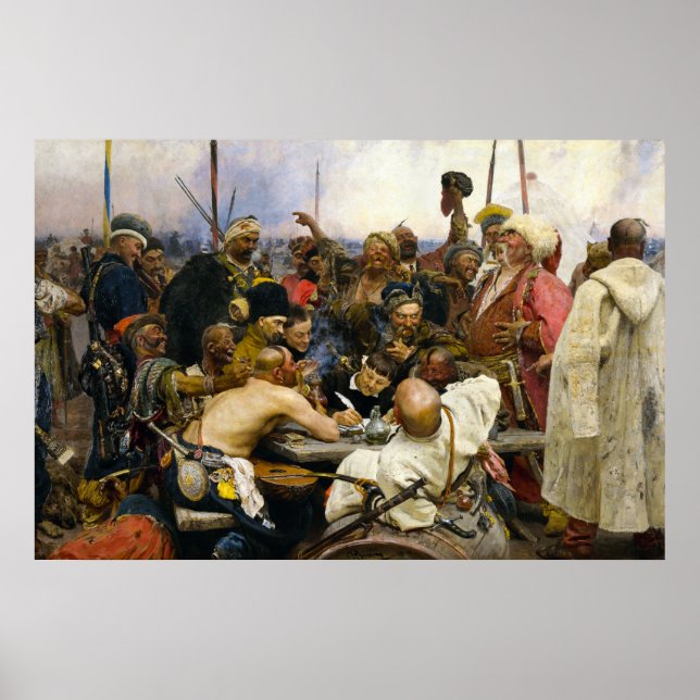 Die zaporozhyischen Kossacks von Ilya Repin Poster (Vorne)