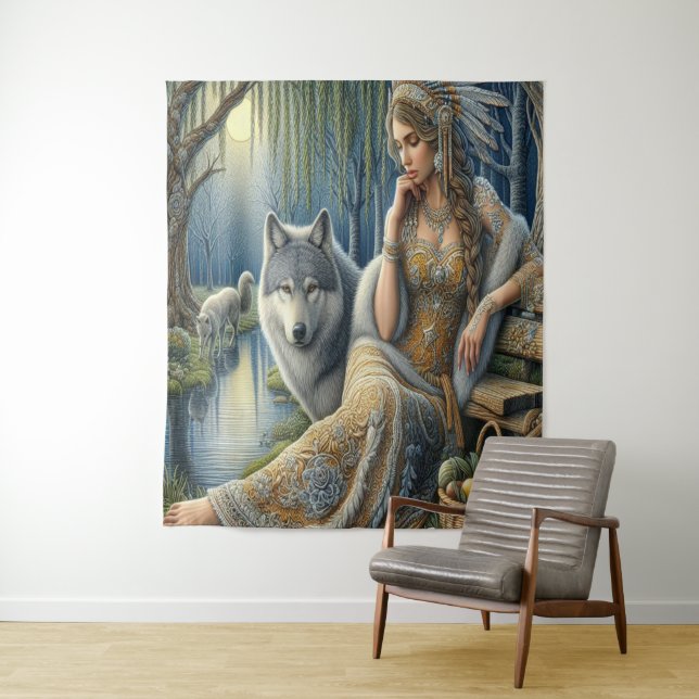 Die Zauberei Monlit im Mystischen Wald Wandteppich (Beispiel)