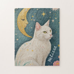 Die zauberhafte weiße Katze mit grünen Augen Puzzle
