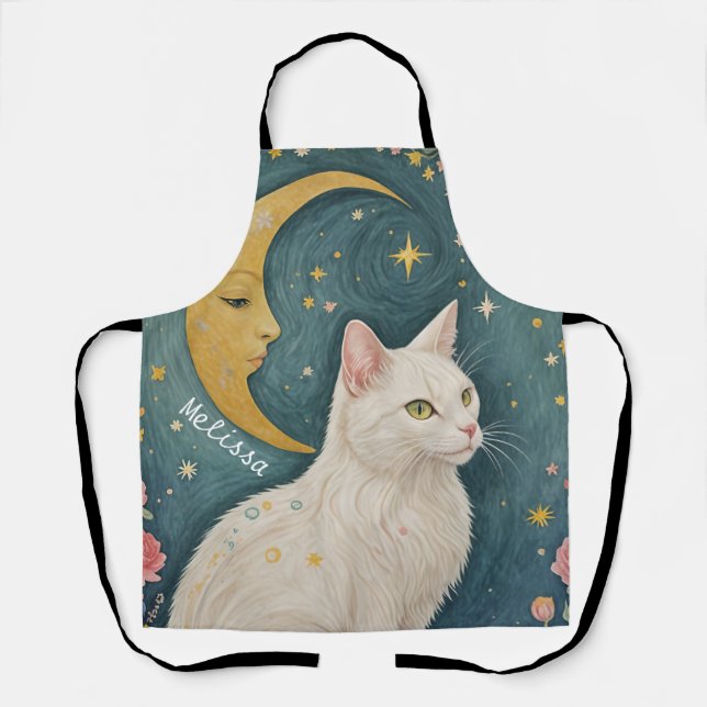 Die zauberhafte weiße Katze mit grünen Augen Schürze (Vorderseite)