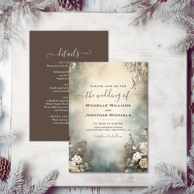 Die zauberhafte Wintergarten-Blüte auf einer Hochz Einladung (Enchanting Winter Garden Floral All in One Wedding Invitation)