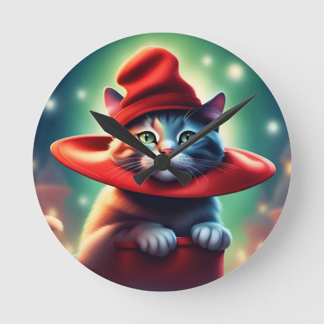 die Zauberkatze Runde Wanduhr (Vorderseite)