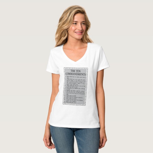 Die zehn Gebote Bibel Frauen V-Neck T-Shirt (Vorderseite Vollansicht)